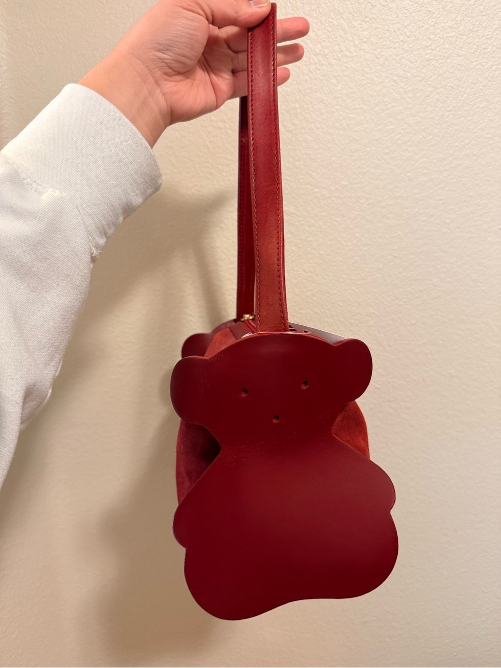 Tous Red Bear-Shaped Mini Suede Shoulder Bag